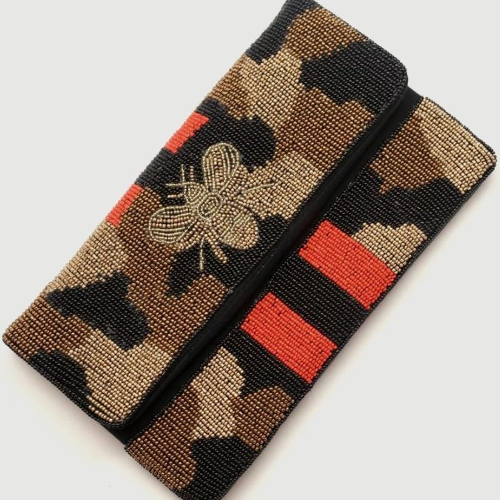 Luxury Beaded Camo Bee Crossbody Red